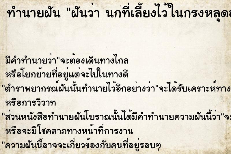 ทำนายฝันทำนายฝันฝันว่านกที่เลี้ยงไว้ในกรงหลุดออกจากกรง